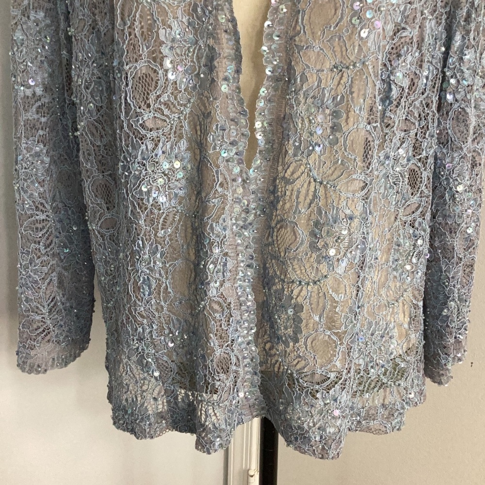 VTG 80-S KAREN MILLER  PLUS 20W SPECIAL EVENT BLUE LACE CARDIGAN BEADS S… - Picture 7 of 13